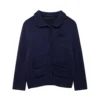 Cardigan Women Knitted Sweater Loose Turn-Down Collar Coat Long Sleeve Warm Pockets