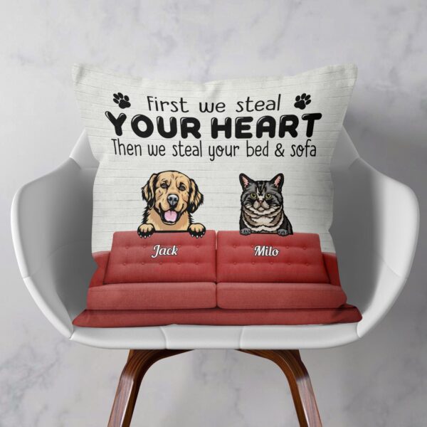 First We Steal Your Heart – Personalized Pillow – Birthday, Loving Gift For Cat & Dog Lover, Pet Owner, Fur Mom, Fur Dad - Image 2